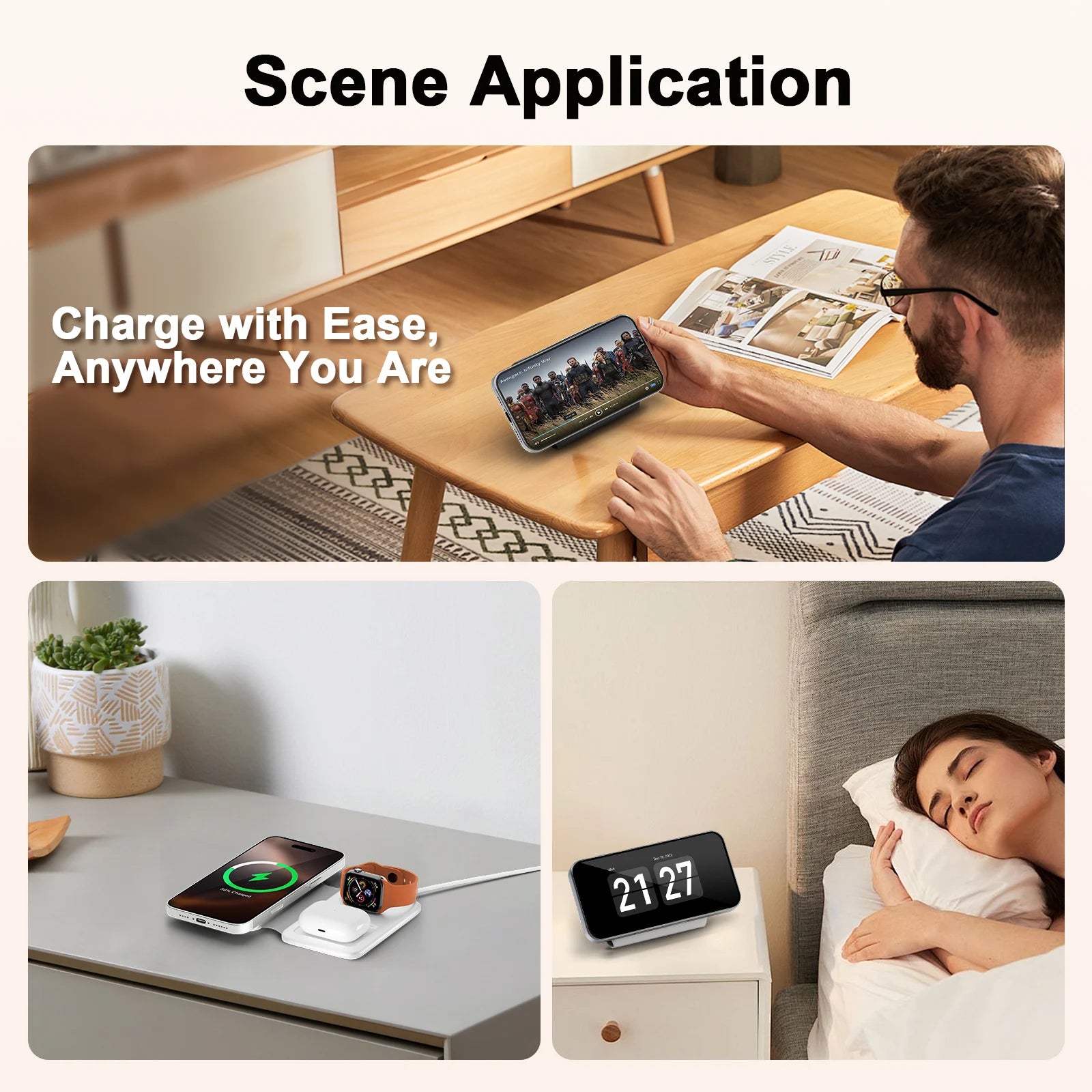 15W Wireless Chargers Magnetic 3 in 1 Foldable Stand Pad Dock Fast Charg Travel iPhone17 16 15 14 13 Pro Max Apple Watch Airpod