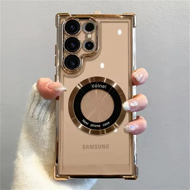 For Magsafe Plating Phone Cases For Samsung Galaxy S26 S25 S24 S23 S22 Ultra S21 Plus FE Note 20 Shockproof Clear Magnetic Cover