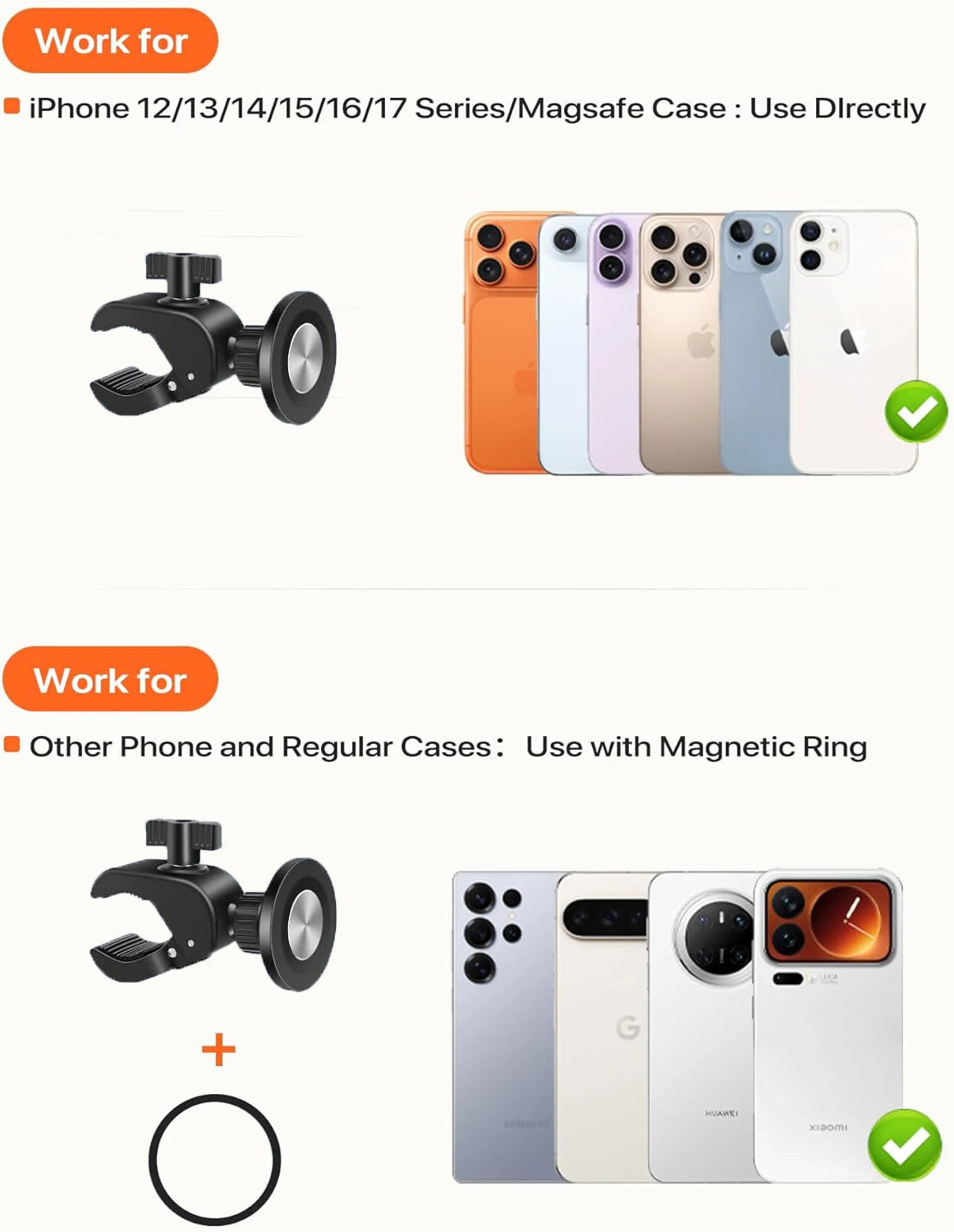 Magnetic Phone Holder Clamp Mount Rotatable Handlebar Accessories for MagSafe for Regular Bike Ride Stroller Peloton Steering