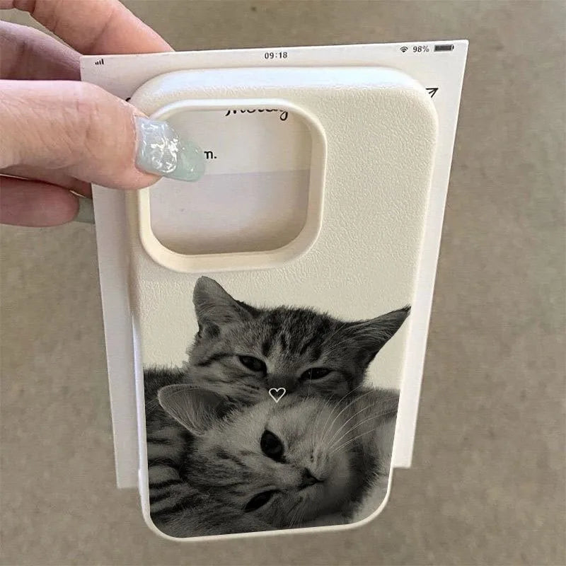 Leather pattern cute fun relative cat phone case, suitable for iPhone 17/16/15/14/13/12/11/XS/XR/X/7/8 Plus/Pro/Max/Mini