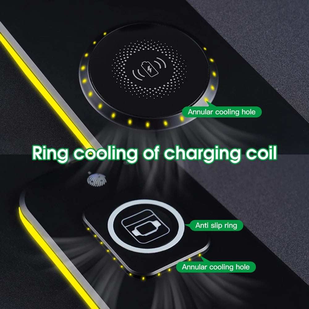 3 IN 1 Mouse Pad Magnetic Wireless Charging for Mobile Phone, Watch, Headphone RGB Lighting Desk Mat Gaming Mousepad 80x30cm