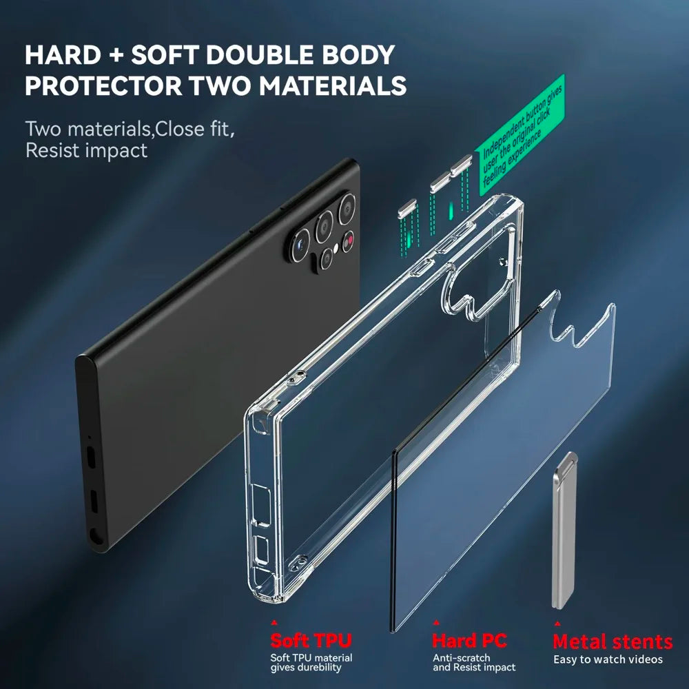 UYUXIO Stand Mobile Phone Case for Samsung Galaxy S25 Ultra  S24 S23 FE S22 Plus Clear Cases with Kickstand Cover with Holder