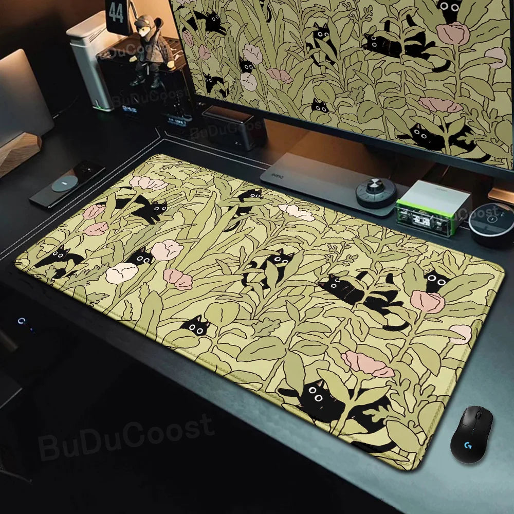 Kawaii Black Cat Mousepad Fast Delivery Keyboard Desk Mat 40x90cm Lock Edge Extend Mouse Pad Starlit Sky Office Table Protection