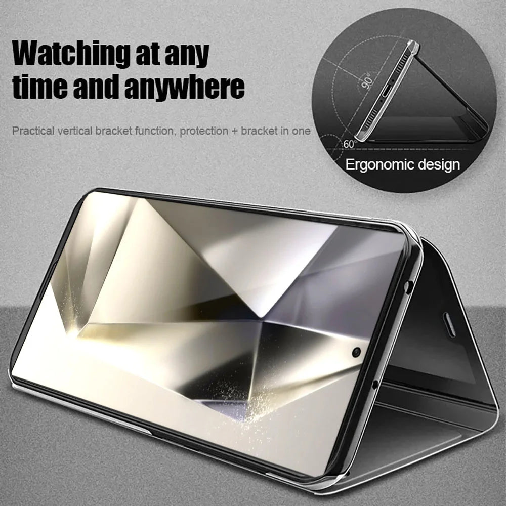 Mirror Flip Leather Phone Cases For Samsung Galaxy S26 S25 S24 S22 S23 Ultra S21 Plus FE A56 A36 A55 A35 A15 A34 A16 A54 Cover