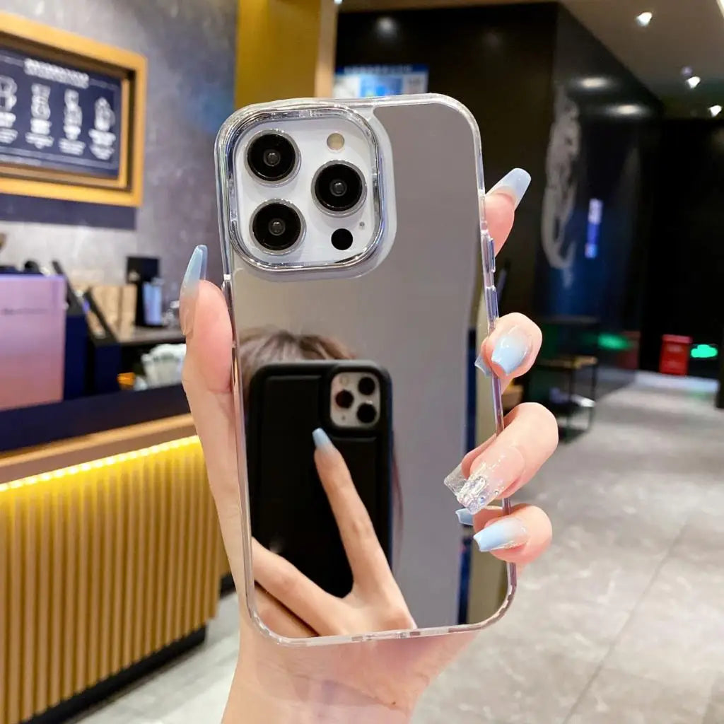 Luxury Plating Make Up Mirror Acrylic Phone Case For iPhone 17 Air 16 15 14 13 12 11 Pro Max Plus Mini XS X XR Shockproof Cover