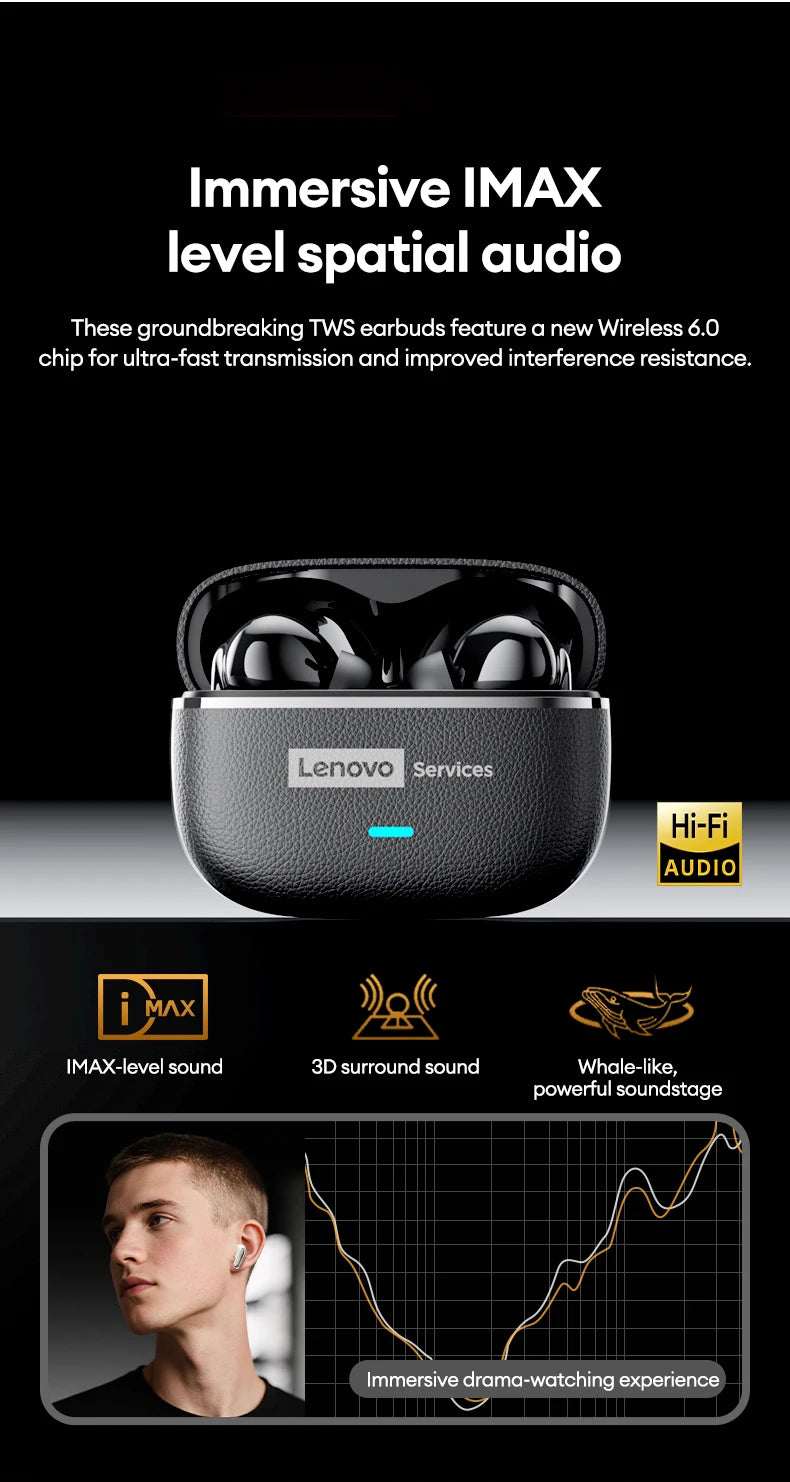 Lenovo LE208 Bluetooth V6.0 Earphones ENC Noise Cancelling Wireless Headphone Low Latency Gaming Music Earbuds HD Call With Mic
