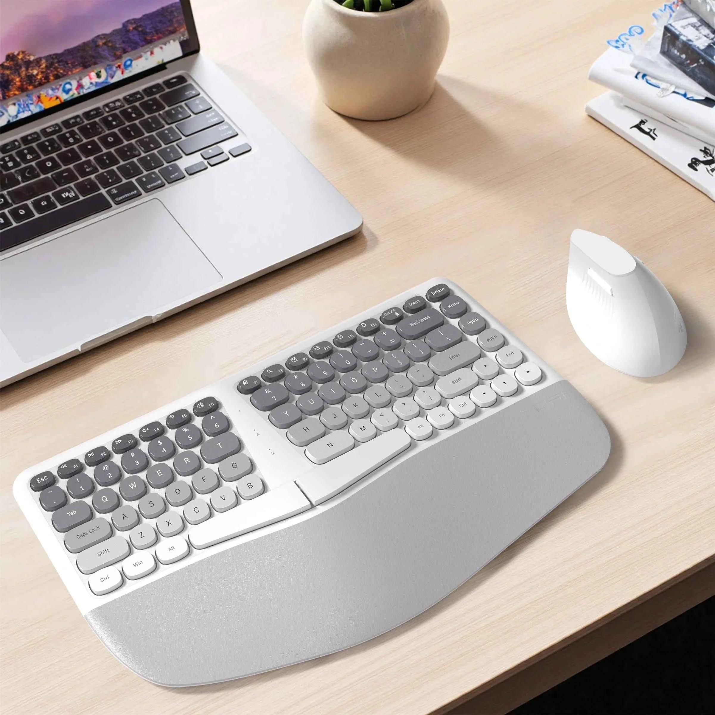 MOFii Ergonomic Keyboard and Mouse Combo, Cream Gradient, 2.4G Wireless, Wrist Fatigue Relief, Compact Tenkeyless, US QWERTY Lay