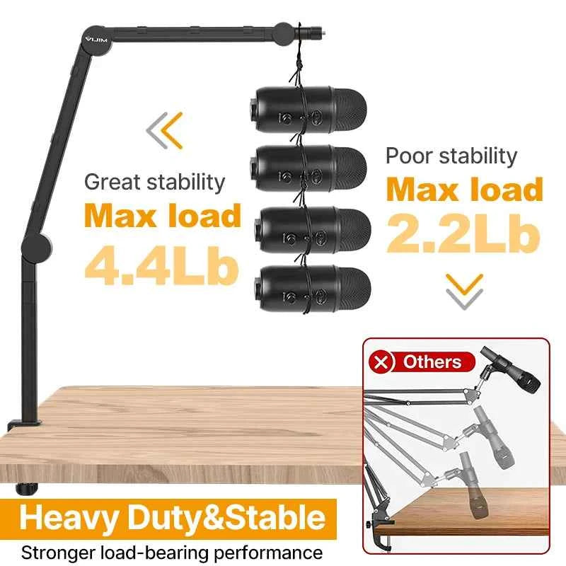 Vijim LS24/LS25 Microphone Boom Arm Stand – Heavy Duty Adjustable Desk Mount for Blue Yeti, DSLR Camera, Smartphone & Streaming Setup