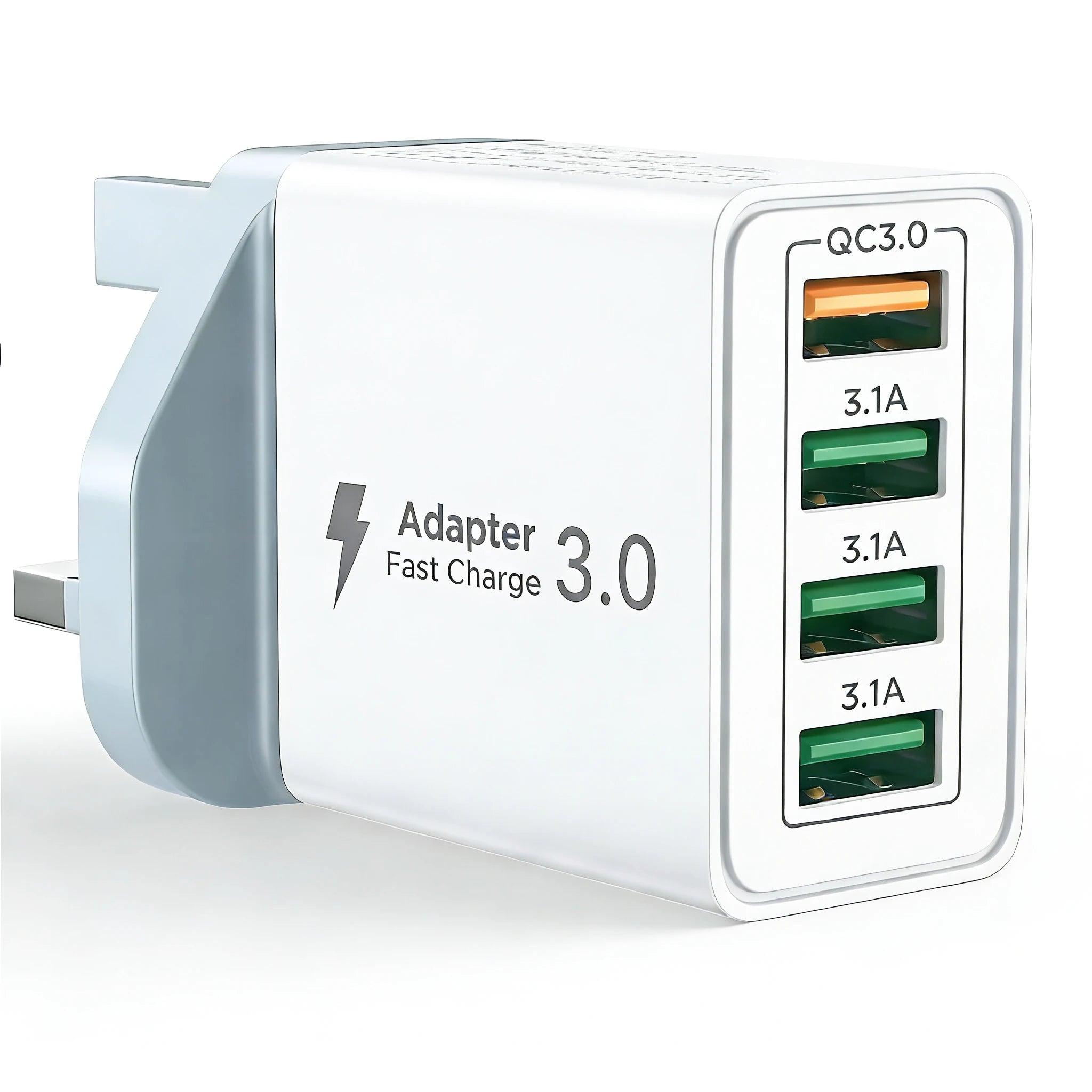 UK Plug 4-Port USB-A Wall Charger Block, 33W QC3.0 Fast Charging Adapter Phone Chargers Blocks For iPhone Huawei Xiaomi