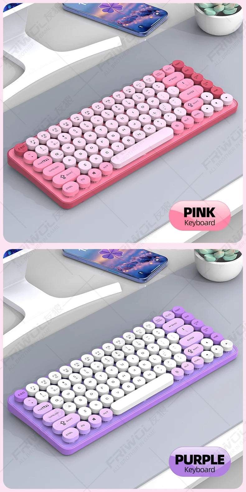 Friwol BT185 Bluetooth Wireless Keyboard Mouse Set Punk Keycap Laptop Desktop Office Mute Keyboard Mechanical Feel