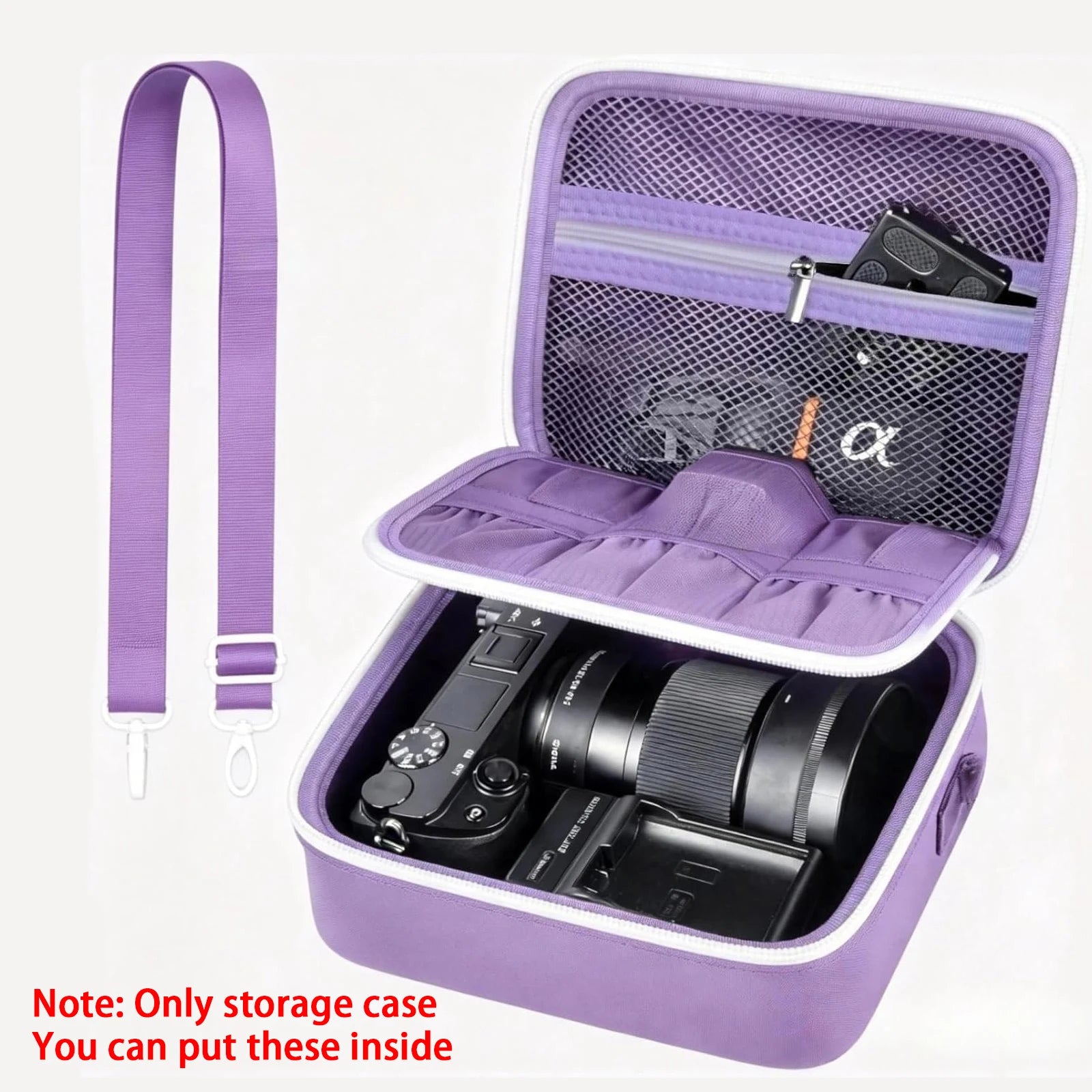 Hard Camera Case for Sony ZV-E10 A6400 A6000 A6100 A6600 A6500 (Medium,Kit Lens Only),Protective Bag with Shoulder Strap & Divid