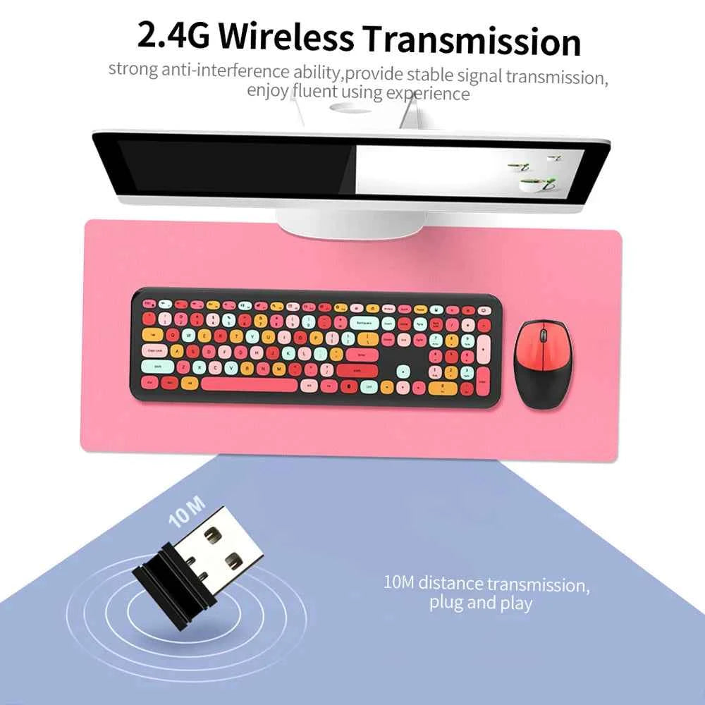 Modern Mofii 666 Keyboard Mouse Combo Wireless 2.4G Mixed Color 110 Key Keyboard Mouse Set with Round Punk Keycaps for Girl