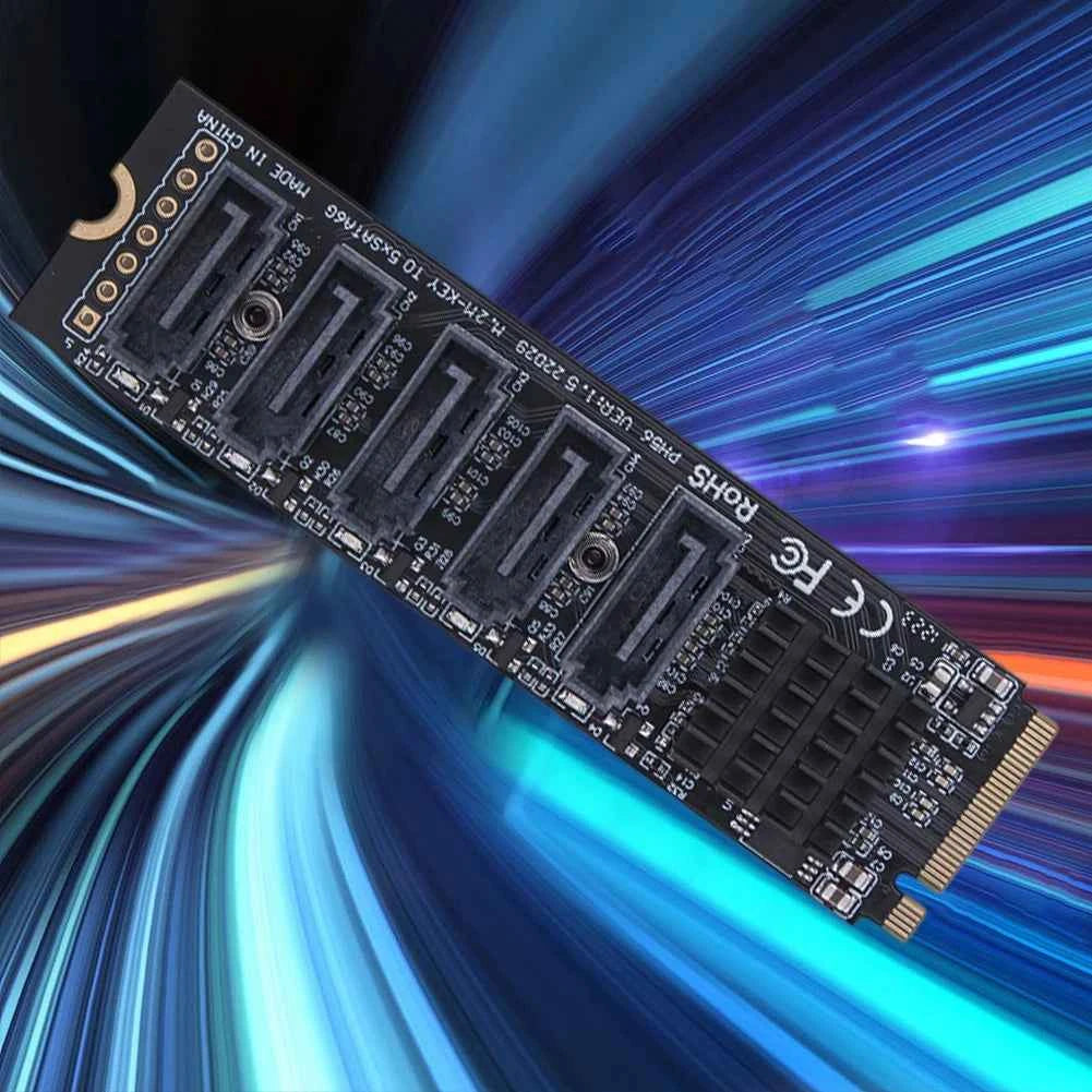 M.2 MKEY PCI-E Expansion Card 5/6 Port Adapter Card M.2 To SATA 3.0 Converter 6Gpbs SATA3.0 Adapter Support PM Function