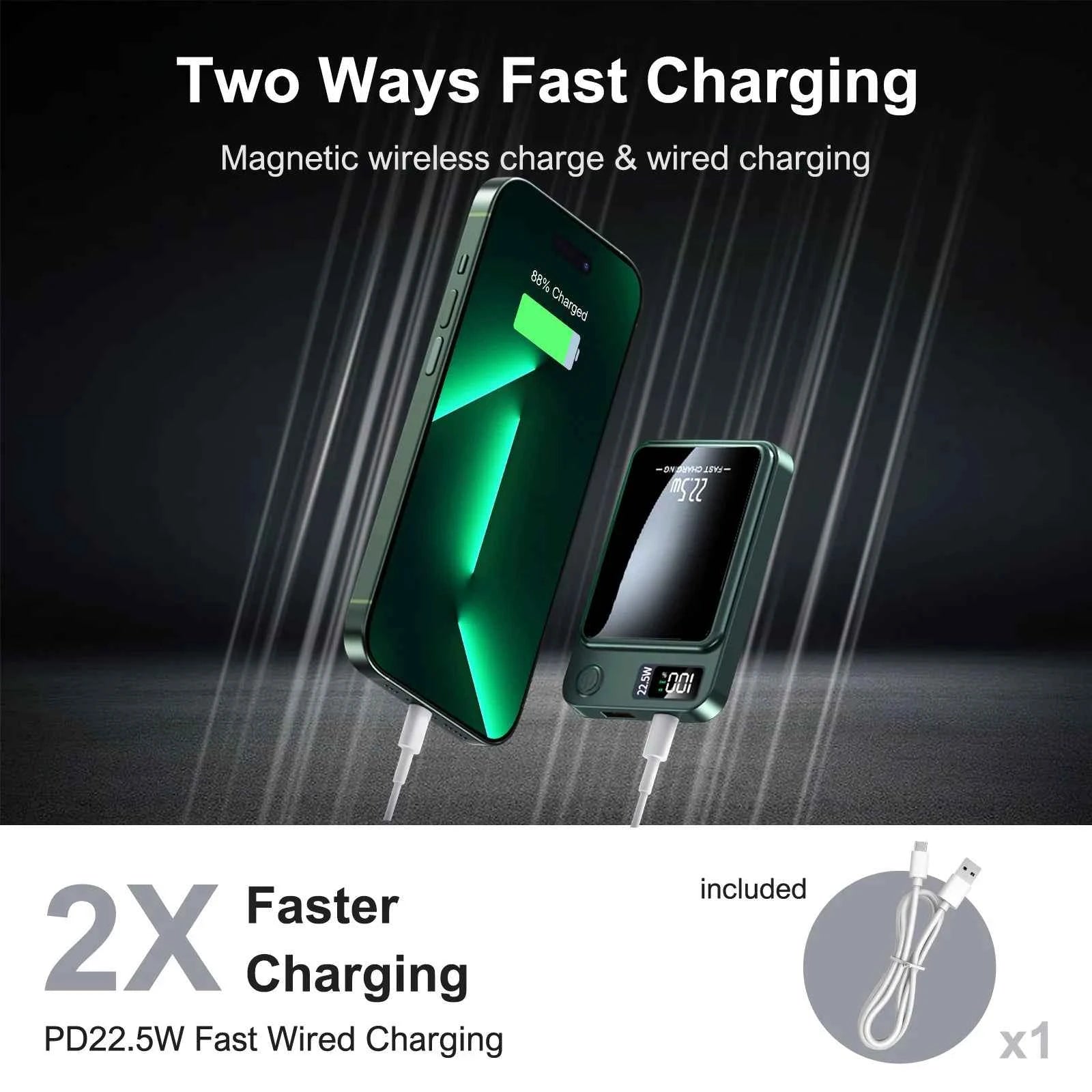 Magnetic Power Bank Wireless 10000Ah Portable 22.5W Fast Charging LED Digital For magsafe For iPhone 17 16 15 Por Max PowerBank