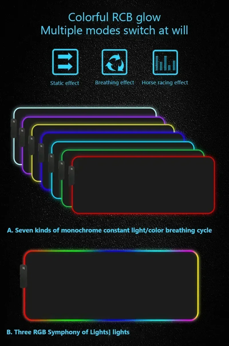 600x300x3mm RGB Gamer Glowing HD Keyboard Mat Asus Office Table New ROG Art Design Colorful LED Mouse Pad Rubber Non-slip Carpet