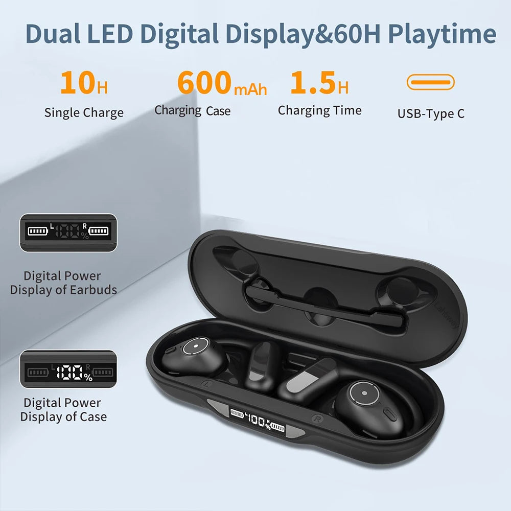 Open Ear Headphones with Boom Mic, Bluetooth 5.4 Wireless Headsets with Detachable Microphone, ENC Noise Cancelling, Mute Button