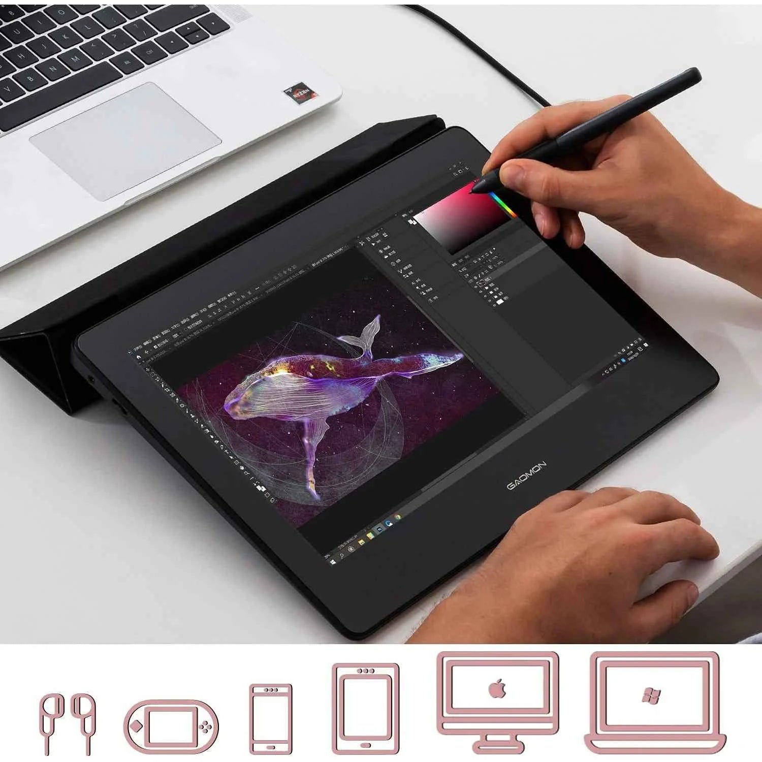 Gaomon PD1220 Pen Display Graphics Tablet with 11.6 inch 86% NTSC Screen AG Glass Eye Protective Monitor for Artist Beginner