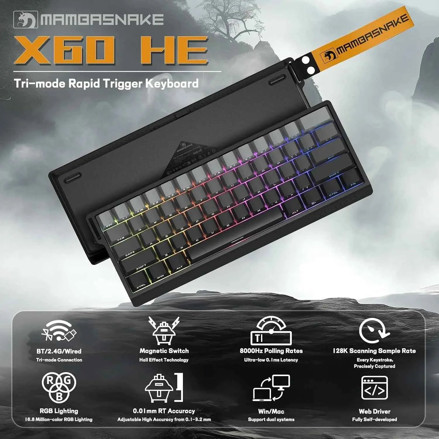 MAMBASNAKE x ATTACK SHARK X11&X60HE Mechanical Wireless Gaming Combo,Rapid Trigger Magnetic Switches 8K Keyboard