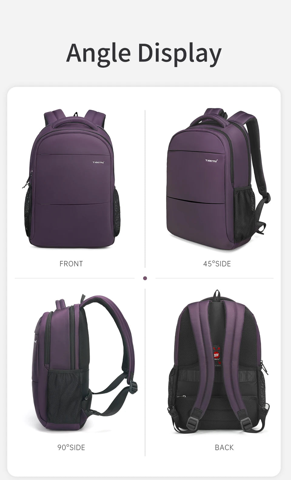 Tigernu Women’s Anti-Theft Laptop Backpack 15.6 Inch – Waterproof Travel & School Backpack for Women, Stylish Purple Laptop Bag