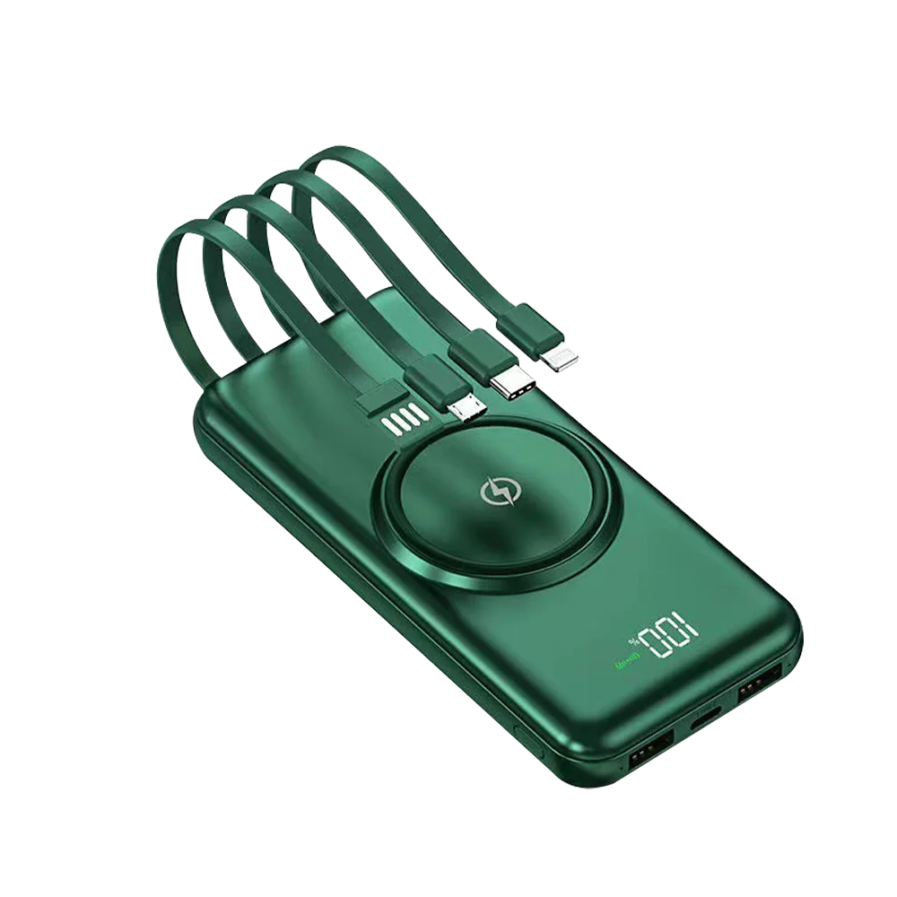 Built-in 4 Cables Wireless Power Bank 22.5W Fast Charging 15W Qi Wireless Portable External Battery Pack Digital LED Display Multi-Device Simultaneous Charging Pocket Size Powerbank For iPhone Samsung Android Phone Travel Out
