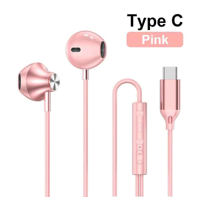 Type C 3.5mm Jack Earphones HiFi Stereoscopic Sound With Mic Wired Headphones Line Control Earbuds For Samsung iPhone 16 Headset