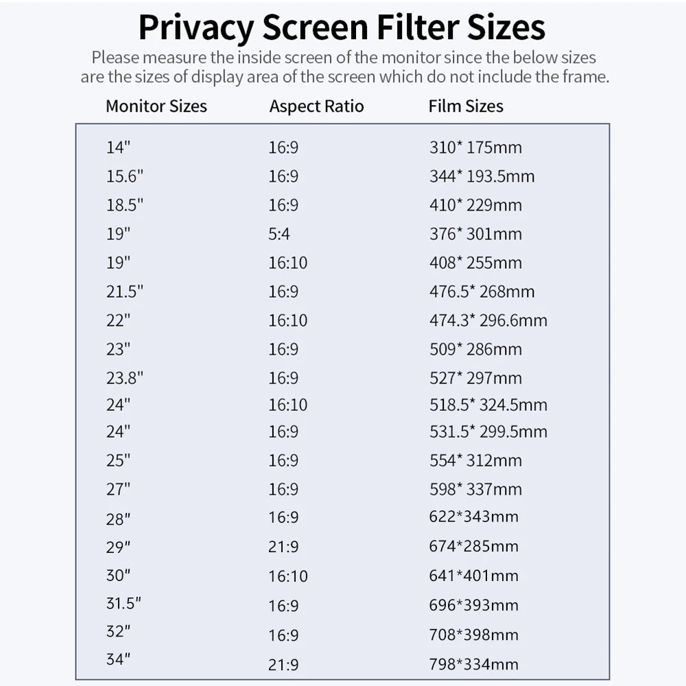 Privacy PET Screen Filter Reversible High-transmittance 30° Invisible Anti-UV Anti-glare Film for 34'' Monitor 21:9 Aspect Ratio
