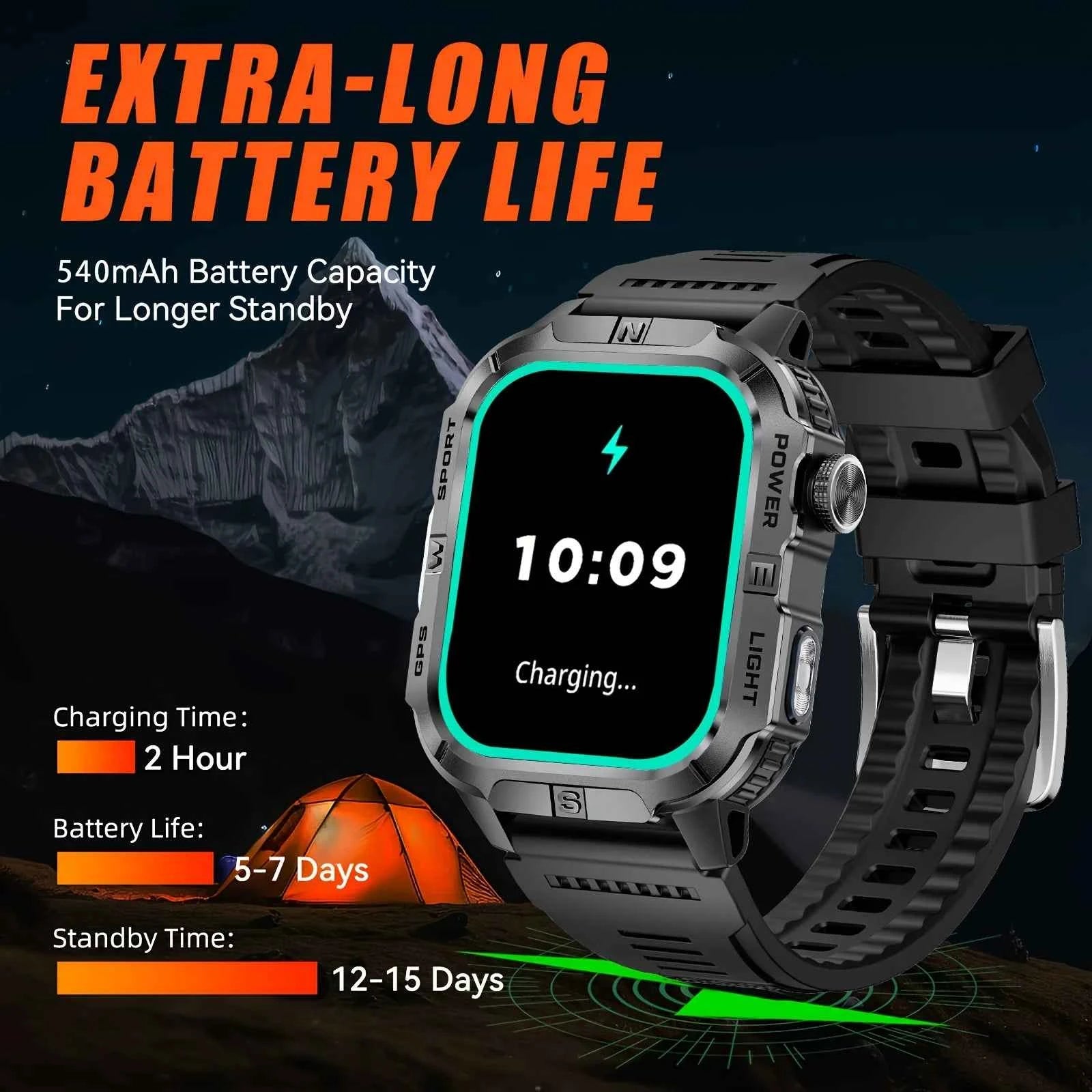 2026 New Outdoor Military Men's Smartwatch Is Equipped With GPS LED Lighting, A Compass, Wireless Communication, IP68 Waterproof