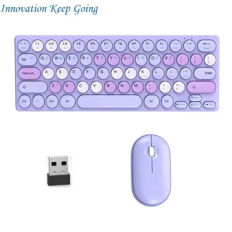 E65C Silents Clicks Mouse Wireless Keyboards Set Round Design 64Keys Portable For Desktop Notebook