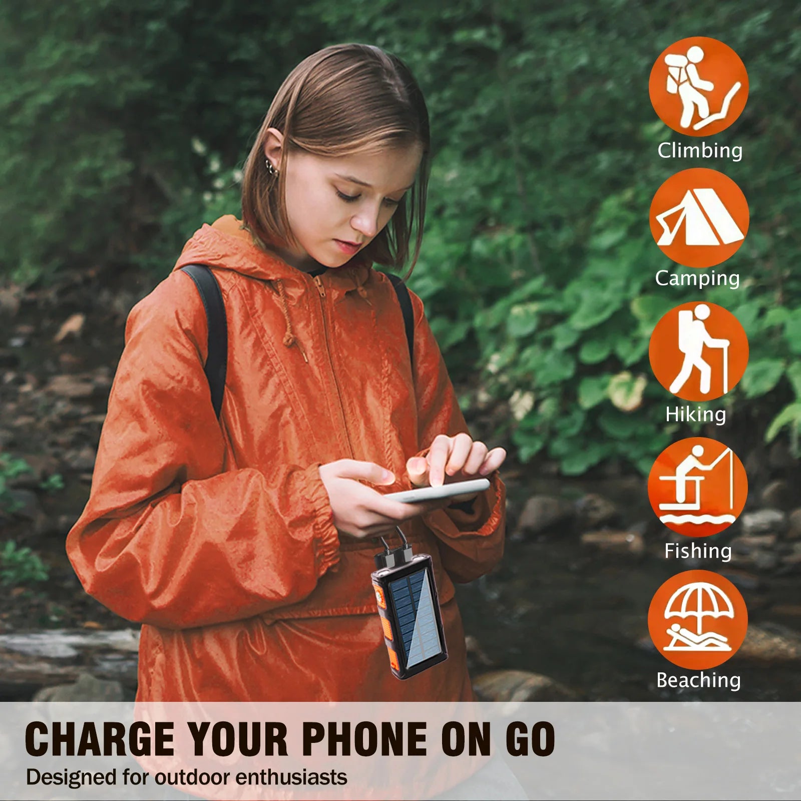 20000mAh Portable Solar Power Bank 20W Fast Charging USB C Hand-Crank Generator Dual LED Flashlights for Outdoor Camping Hiking