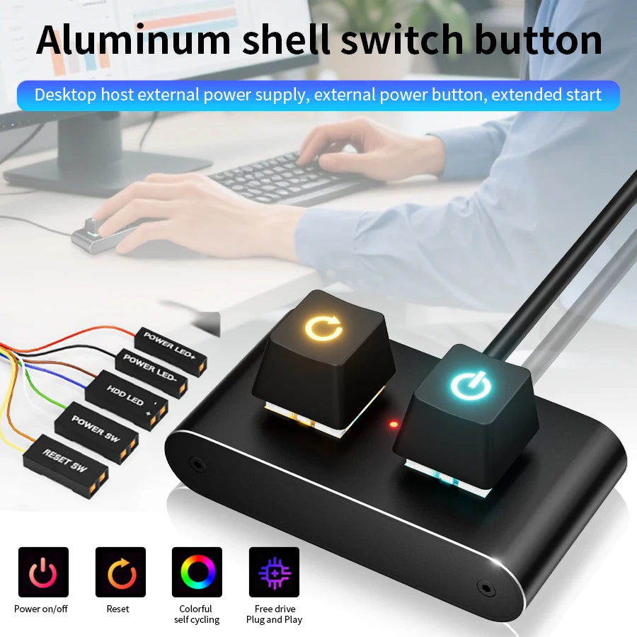2M RGB LED Lights Computer Desktop Switch PC Motherboard External Start Power On/Off And Reset Button Extension Cable Key Switch