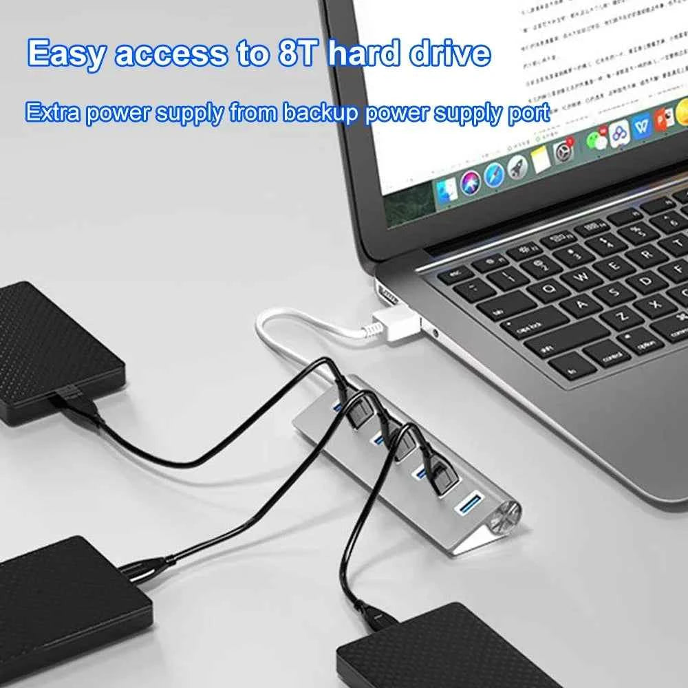 7 Ports Aluminum Alloy USB 3.0 HUB 5Gbps High Speed USB Docking Station USB HUB USB Splitter For Computer Laptop Macbook Pro