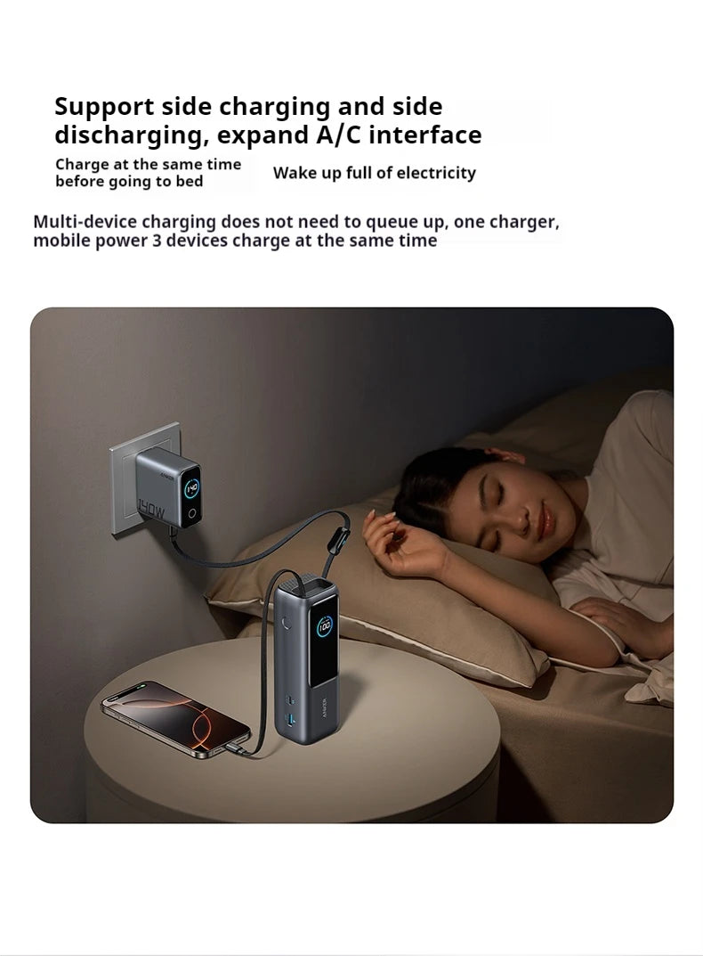 NEW Anker 165W Max Power Bank 25000mAh High Capacity Retractable Cables Fast Charge Mobile Phone Power Bank Gift Lightweight PC