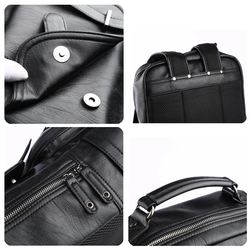 MOYYI Leather Laptop Backpack for Men Waterproof Travel Backpack Vintage Business Bag for Commuter Casual Leather Daypack