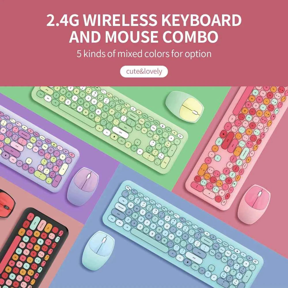 Modern Mofii 666 Keyboard Mouse Combo Wireless 2.4G Mixed Color 110 Key Keyboard Mouse Set with Round Punk Keycaps for Girl