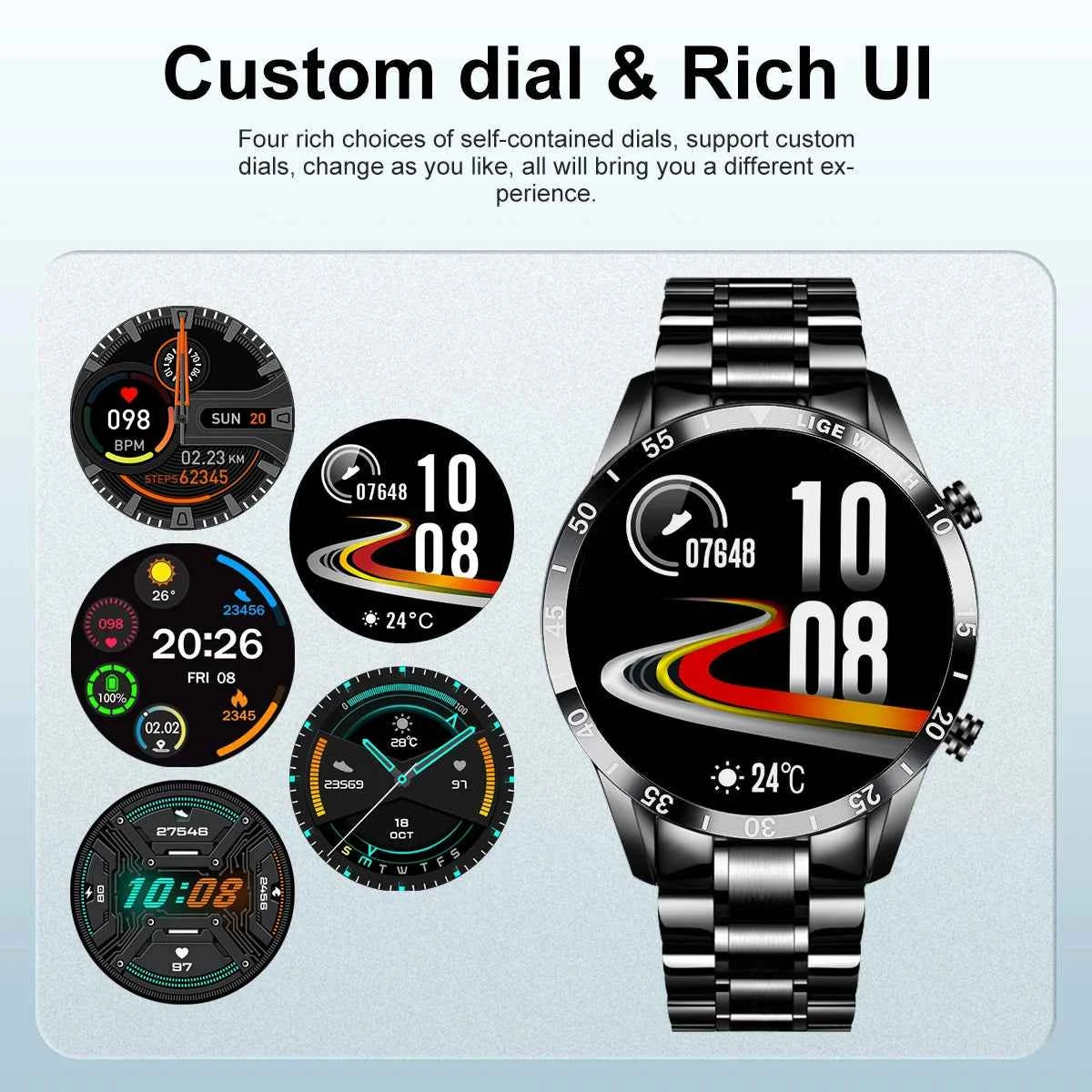 LIGE Men's Fashion Smart Watch Full Touch Bluetooth Call Waterproof Sport Fitness Tracker Luxury Steel Band Smartwatch for Adults