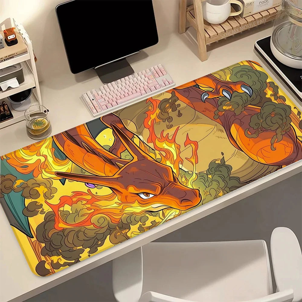 Gigantamax Charizard P-Pokemon Mouse Pad Large Extended Keyboard Mat Stitched Edges Ideal for Anime Collectors & Gamer Gifts