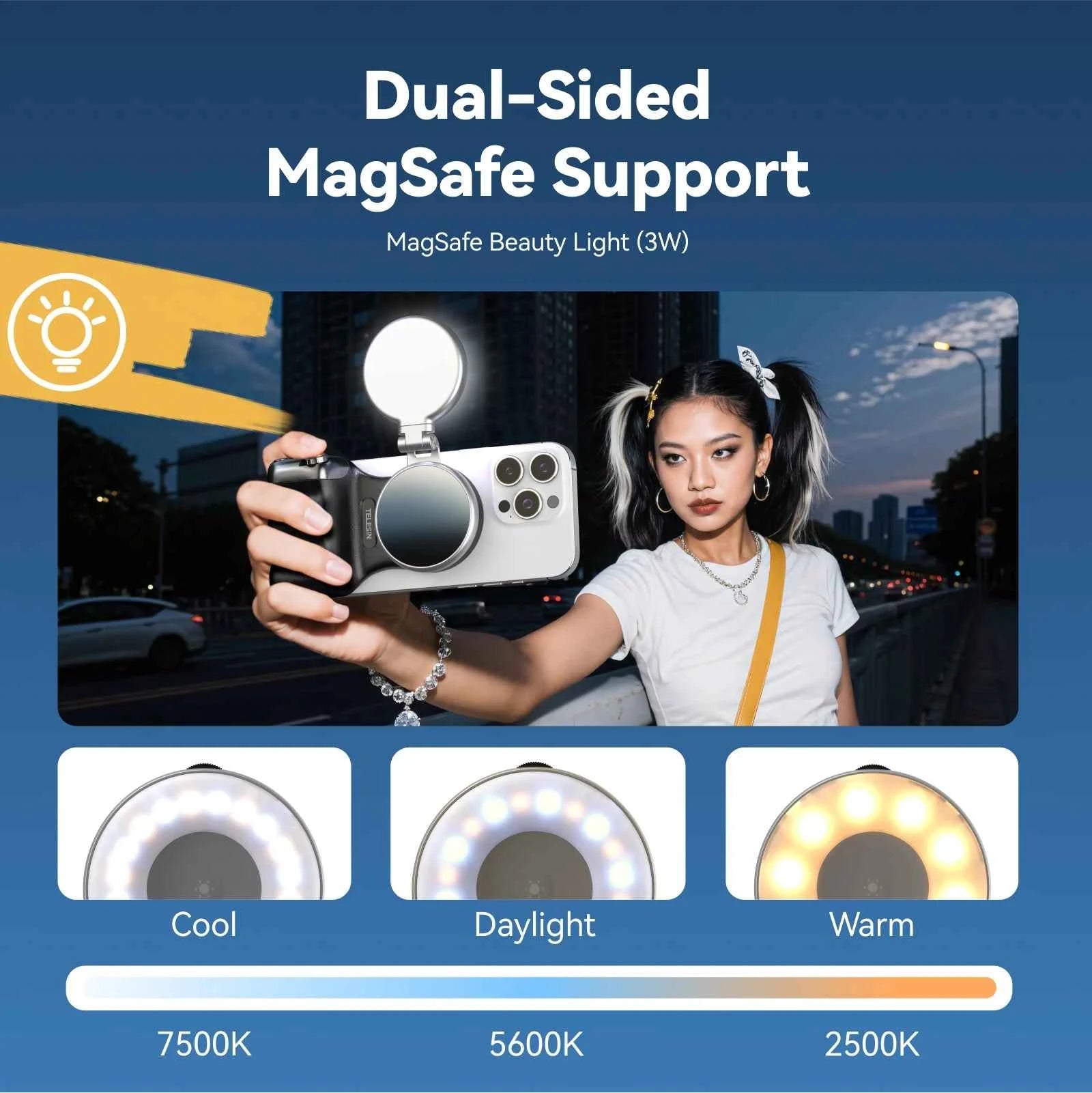 TELESIN Magnetic Phone Camera Shutter Grip and Fill Light Set Shooting Aid Remote Control Handle for Iphone HUAWEI SAMSUNG Phone