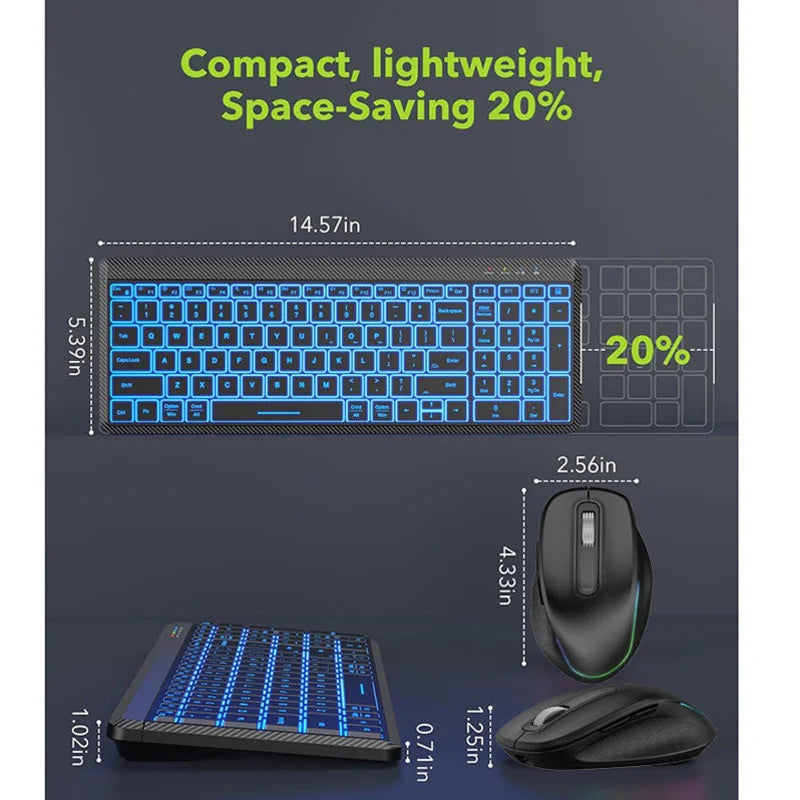 Jomaa RGB Backlit Silent Wireless Keyboard and Mouse Combo 2.4G Dual Mode Rechargeable Wireless Keyboard Mouse set for Desktop/L