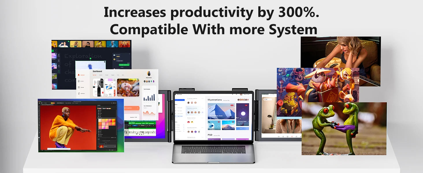 Amoudo14 Inch Dual Portable Monitor 1920*1080P IPS Portable Triple Monitor with USB-C Port for 14-16.5