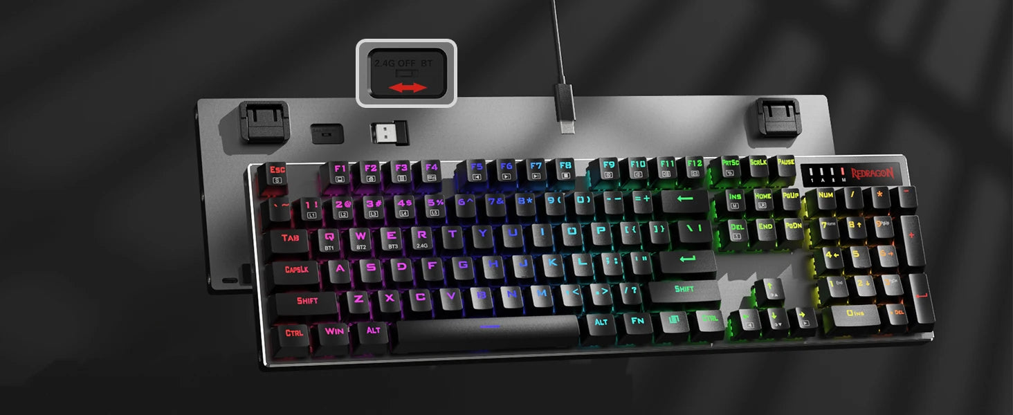 Redragon K556 PRO Upgraded Wireless RGB Gaming BT/2.4Ghz Tri-Mode Mechanical Hot-Swap Linear Quiet Red Switch Keyboard