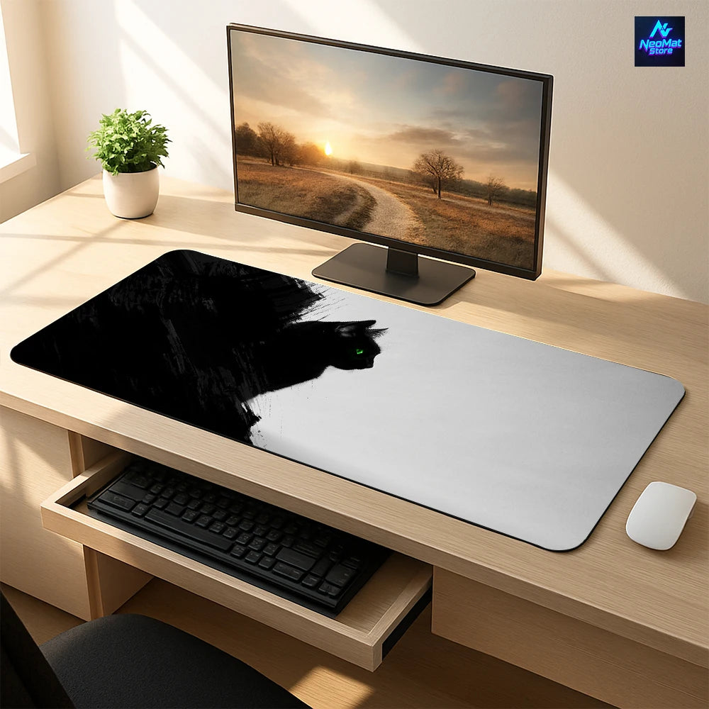 Mysterious Black Cat Pad Shadow Art Desk Mat 80x30cm Rubber Nonslip Gaming Computer Laptop Playmat Home Office Mousepad Gamer
