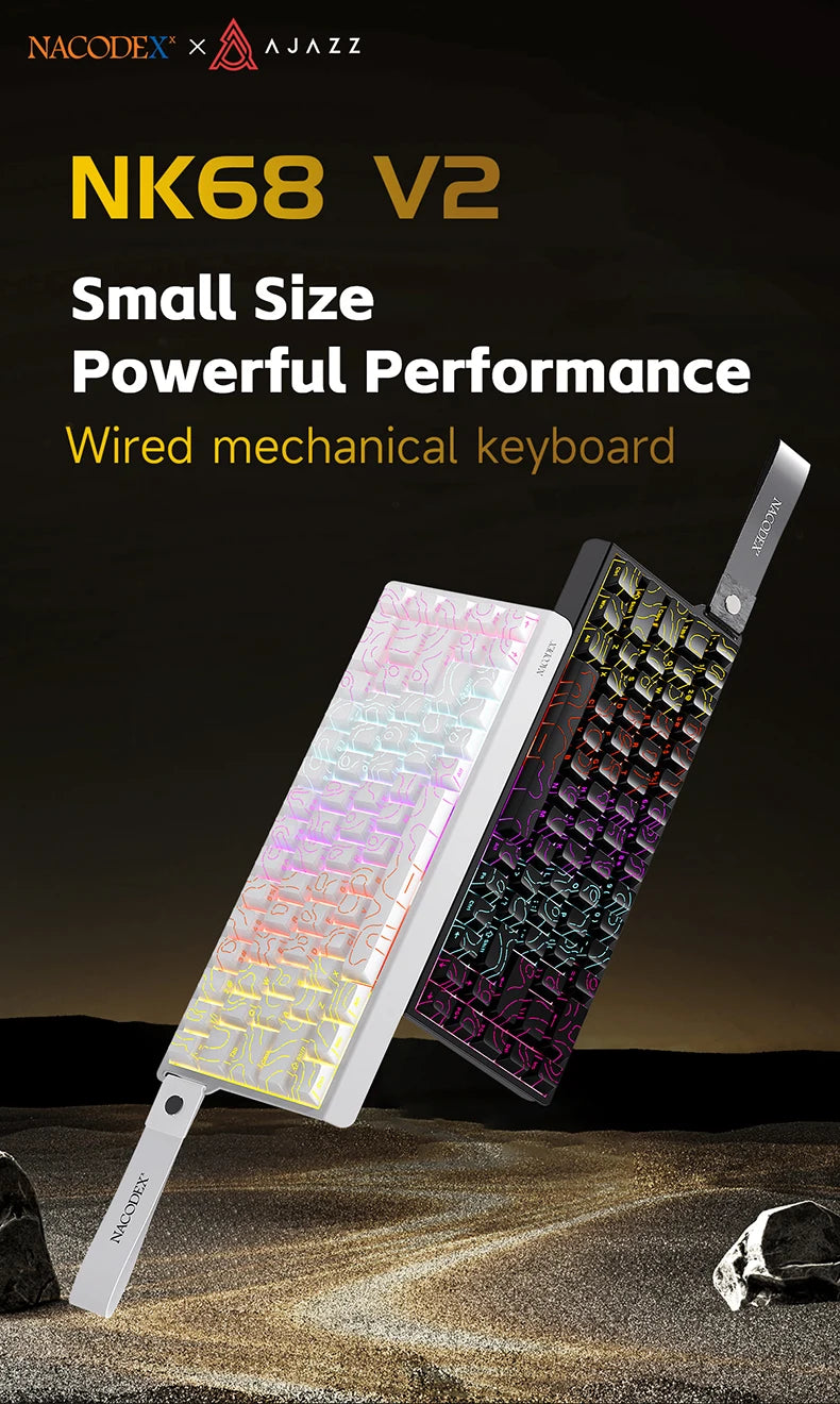 AJAZZ NK68 V2 gaming mechanical keyboard features hot-swappable keys, color backlighting, and is portable for office use