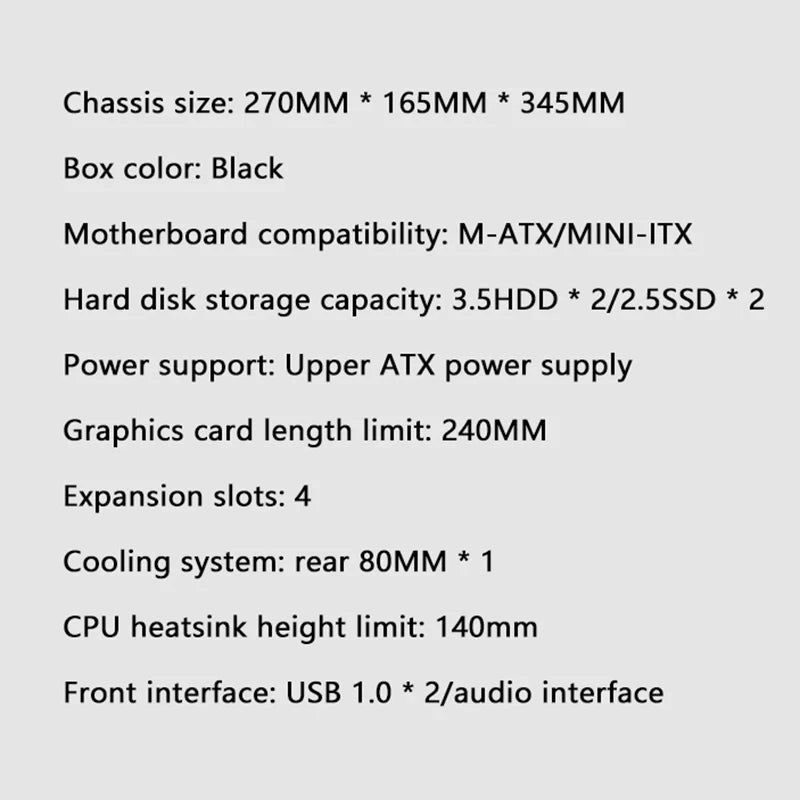 Mini Computer Case ATX Power Supply Suitable For M-ATX/ITX Motherboard For Easy Portability And Fast Heat Dissipation