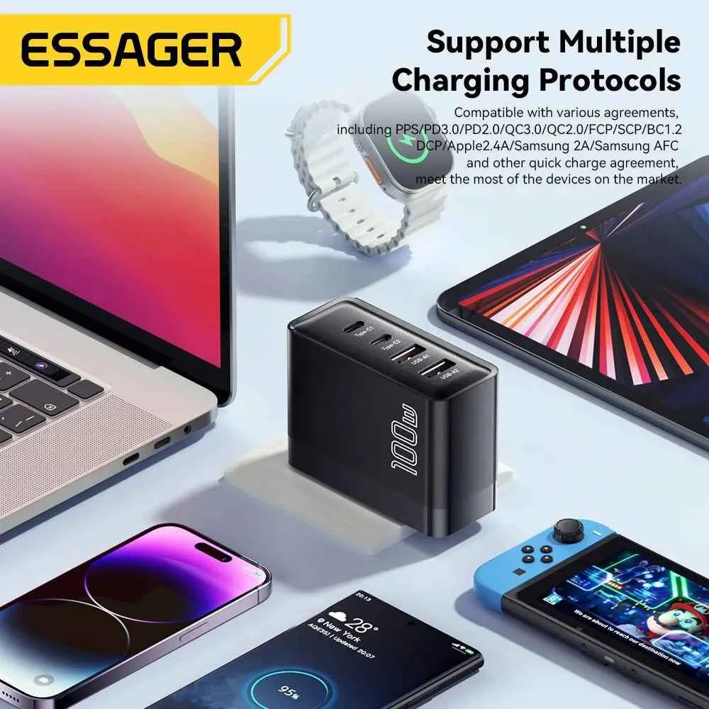 Essager 100W GaN USB Type C Caricabatterie PD QC Quick Charge 4.0 3.0 Type C Ricarica Rapida Per iPhone 14 13 12 Xiaomi Macbook