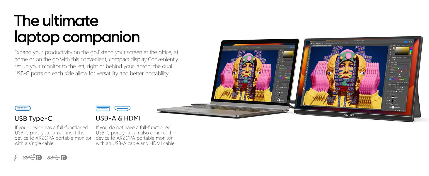 New ARZOPA 14.0'' 1080P FHD IPS Portable Monitor with USB C HDMI External Second Screen for Mac,Laptop,PC,Switch,PS,Xbox