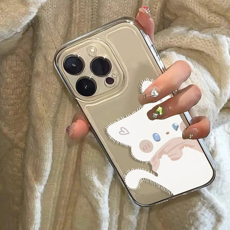 Cartoon Black White Cat Couple Paired Phone Case For iPhone 17 16 Pro Max 15 14 11 12 13 Plus Clear Cover Fundas