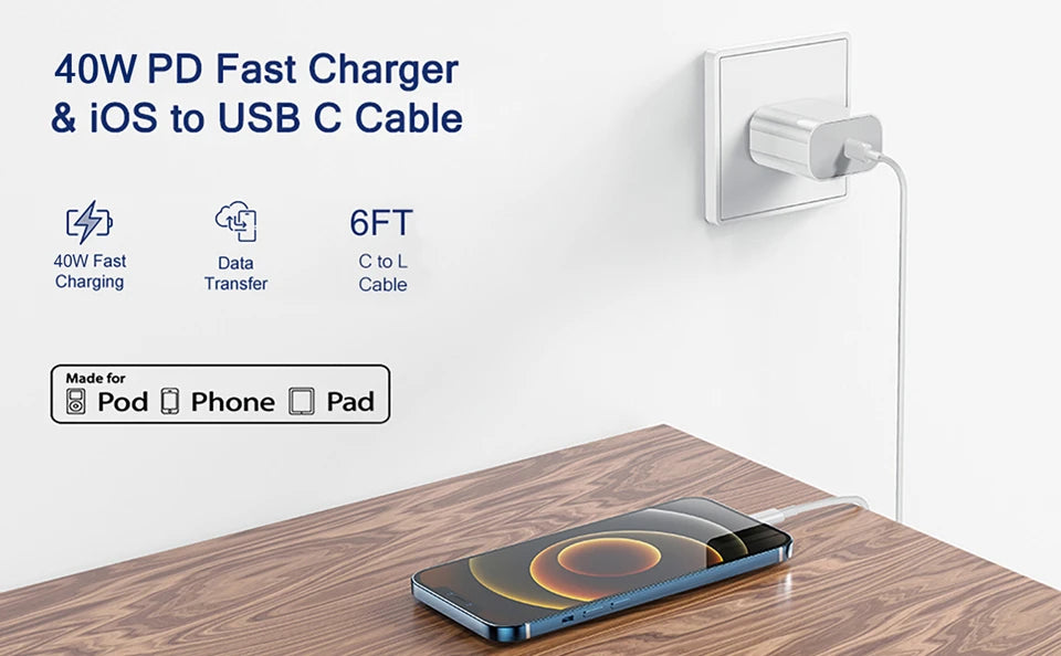 2-4 Set 40W Fast Charger for iPhone 14 13 12 11 Pro Max X XS iPad USB Type C Fast Charging Data Cable Phone Charger Accessories