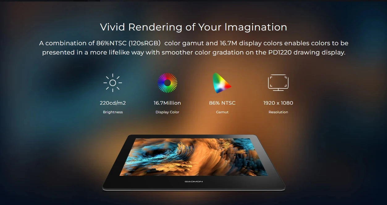 Gaomon PD1220 Pen Display Graphics Tablet with 11.6 inch 86% NTSC Screen AG Glass Eye Protective Monitor for Artist Beginner