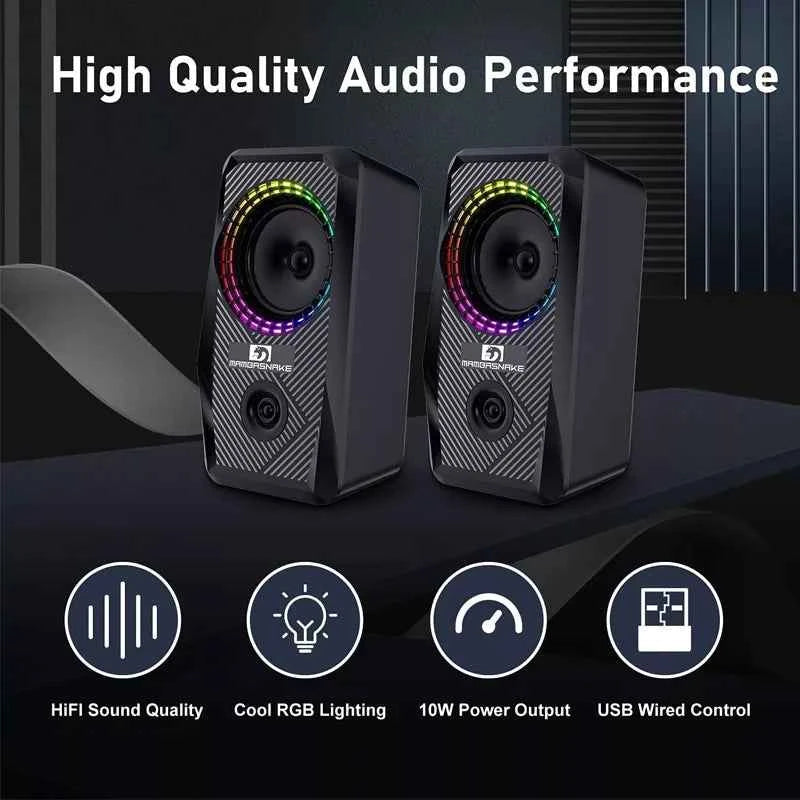 MAMBASNAKE T11 5-IN-1 Wired Rainbow LED Backlit Keyboard and Mouse, Over Ear Headphone with Mic, Gaming Mice and Pad, Speaker