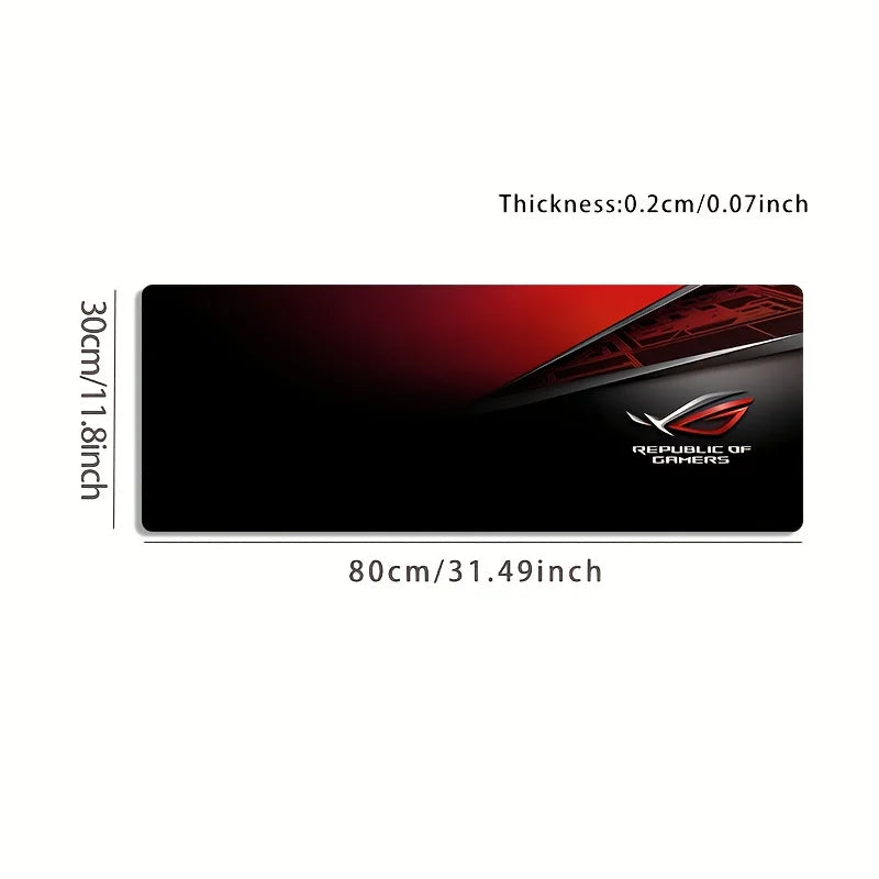 1pc Large Gaming Mouse Pad with Red Black ROG Design Non-Slip Durable Rubber Keyboard Mat for PC Office Decor XXL Desk Accessory